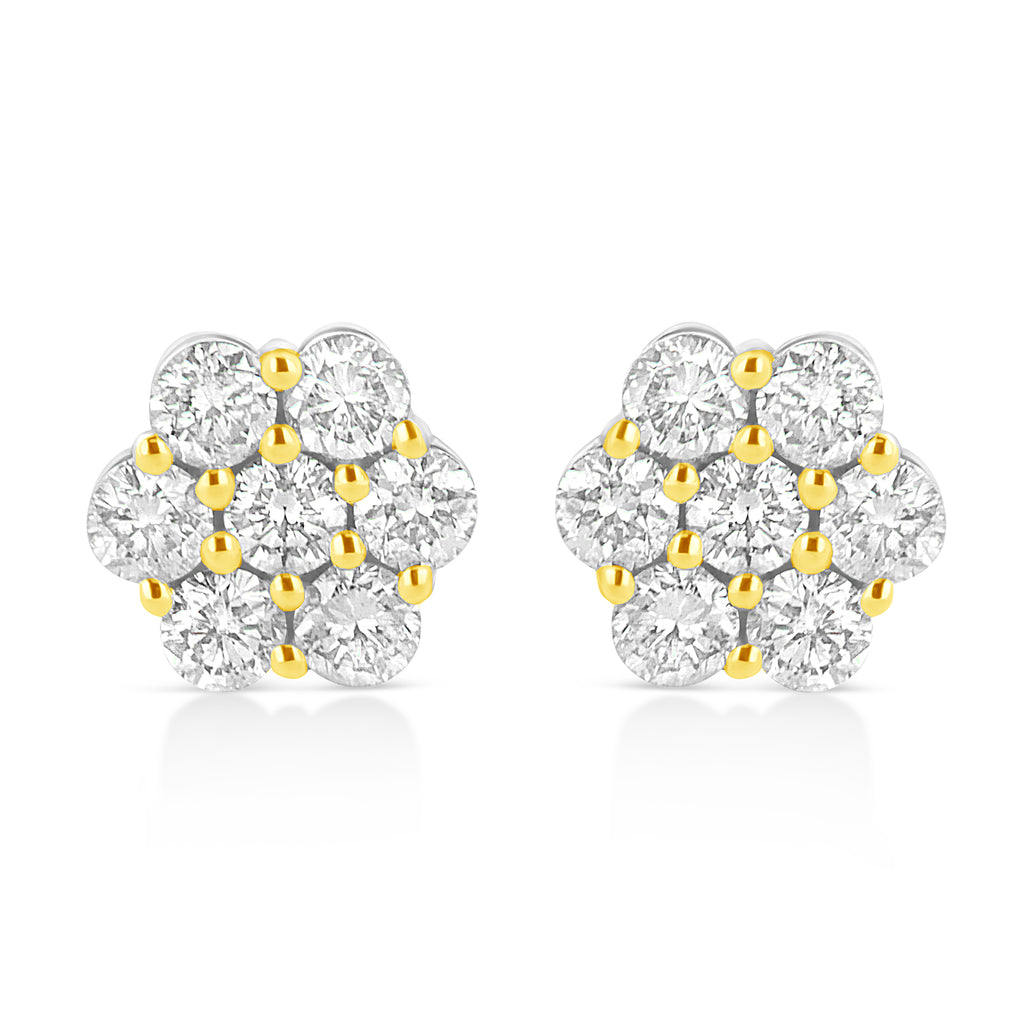 Diamond Accent Solitaire Flower Stud Earrings in Sterling Silver and 14K  Gold Plate