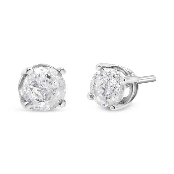 Round Black Diamond Stud Earrings in White Gold (3 ctw)