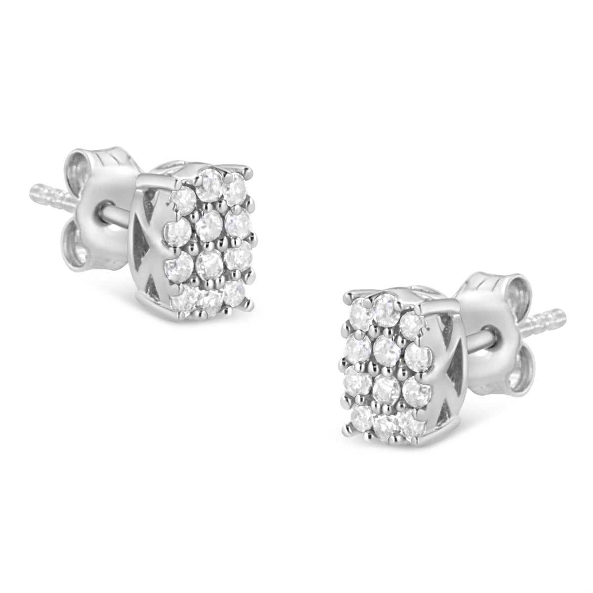 White Diamond Oval Cluster Stud Earrings - Sterling Silver 1/4 CTW Round Cut Natural Diamonds