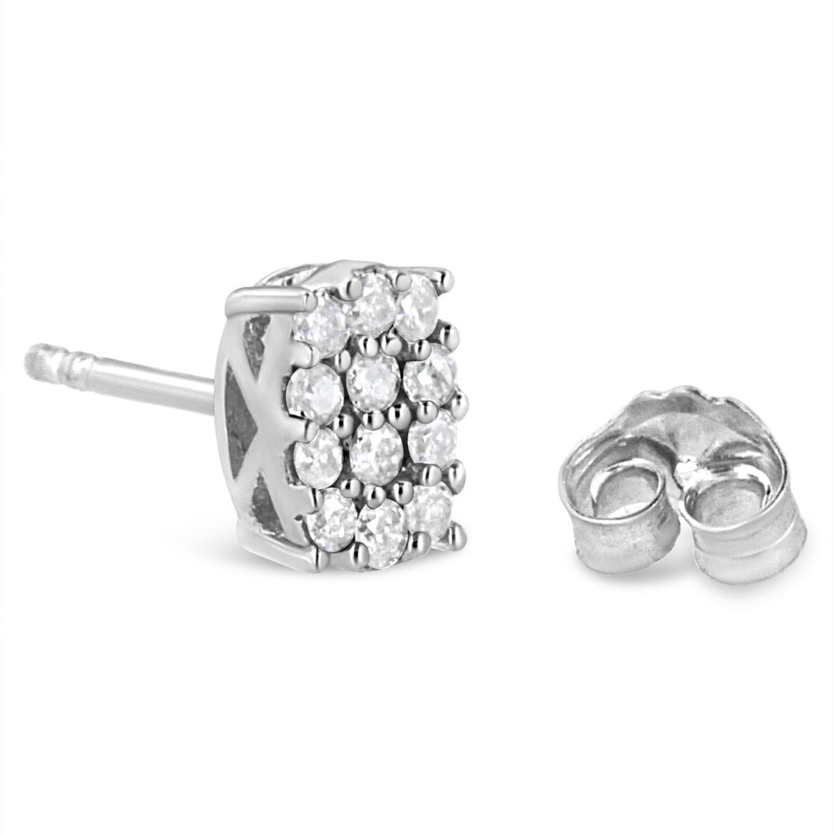 White Diamond Oval Cluster Stud Earrings - Sterling Silver 1/4 CTW Round Cut Natural Diamonds