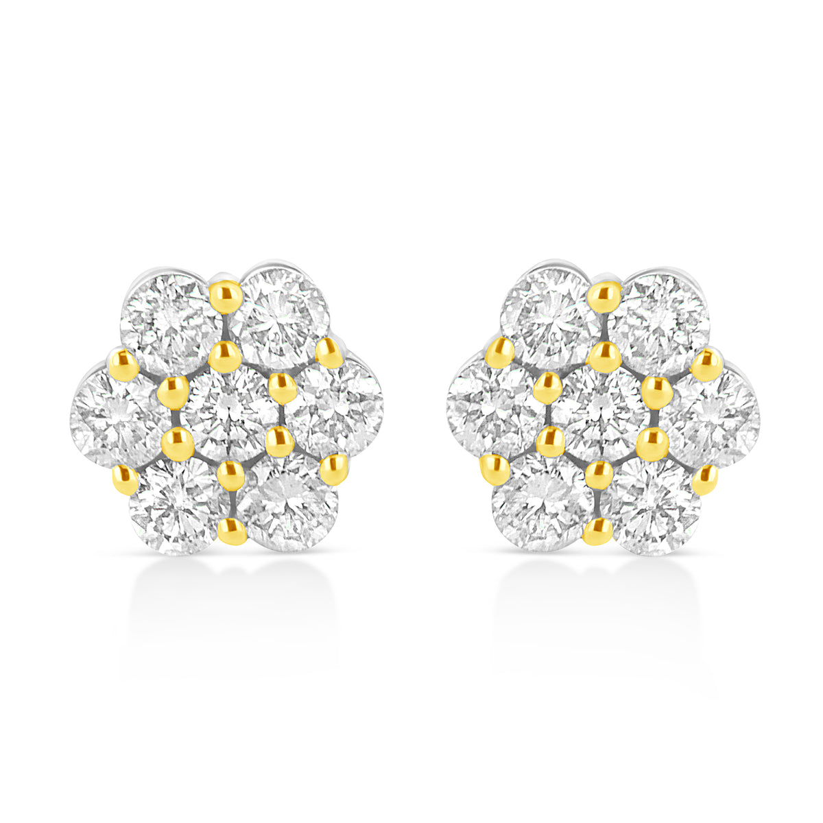 White Diamond Floral Cluster Stud Earrings - 14k Yellow Gold Plated 1/4 CTW Round Brilliant Cut Natural Diamonds
