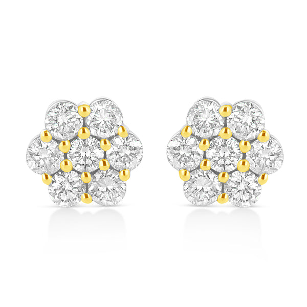 White Diamond Floral Cluster Stud Earrings - 14k Yellow Gold Plated 1/4 CTW Round Brilliant Cut Natural Diamonds