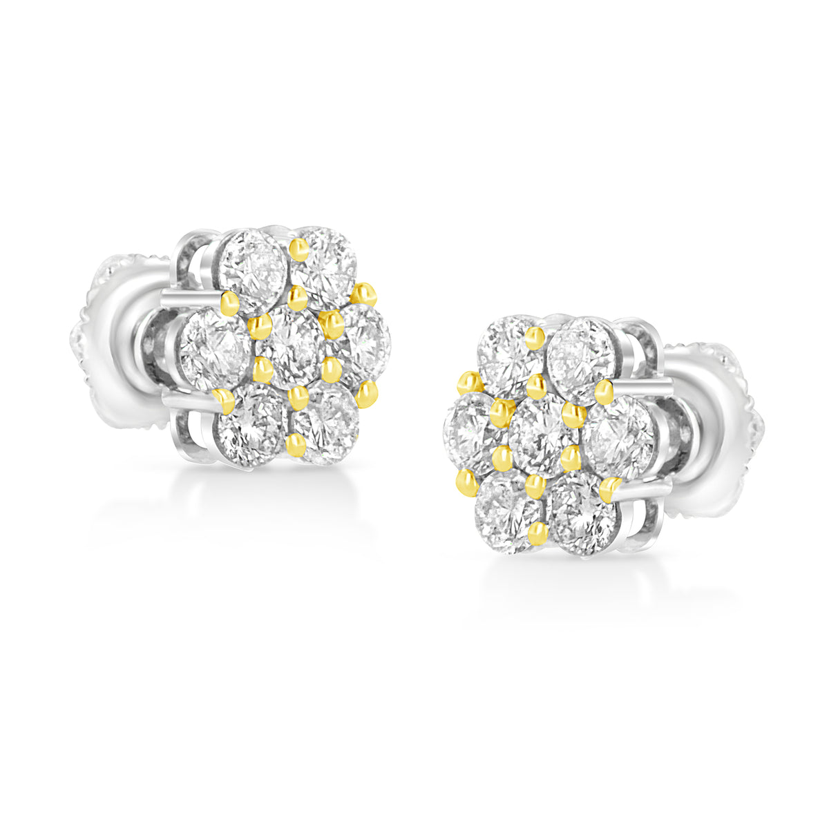 White Diamond Floral Cluster Stud Earrings - 14k Yellow Gold Plated 1/4 CTW Round Brilliant Cut Natural Diamonds