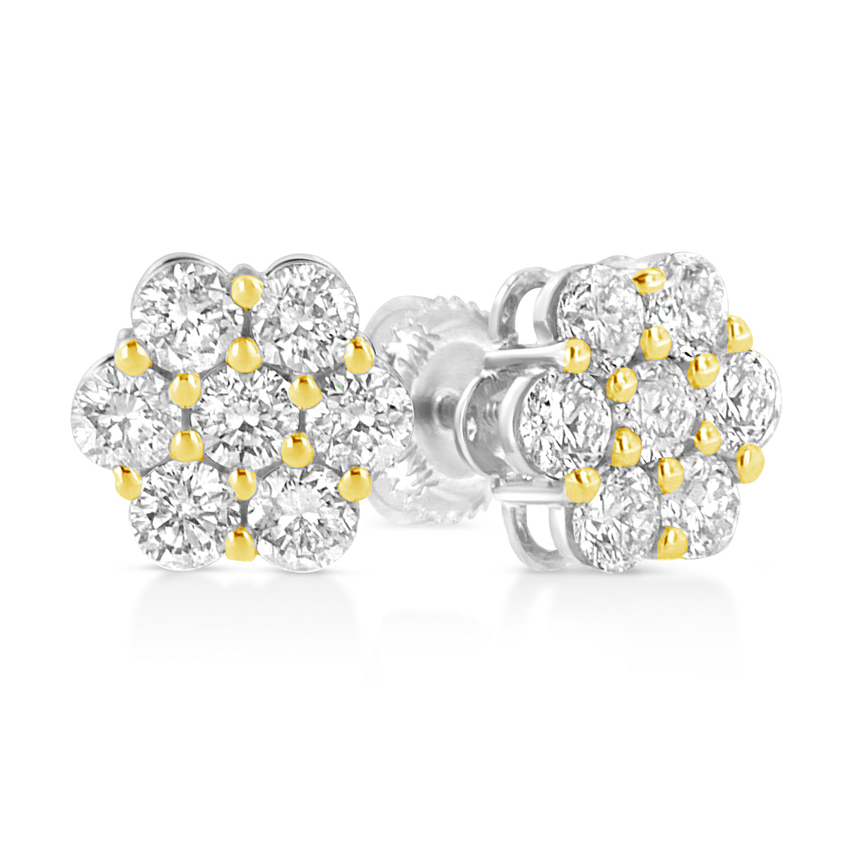 White Diamond Floral Cluster Stud Earrings - 14k Yellow Gold Plated 1/4 CTW Round Brilliant Cut Natural Diamonds