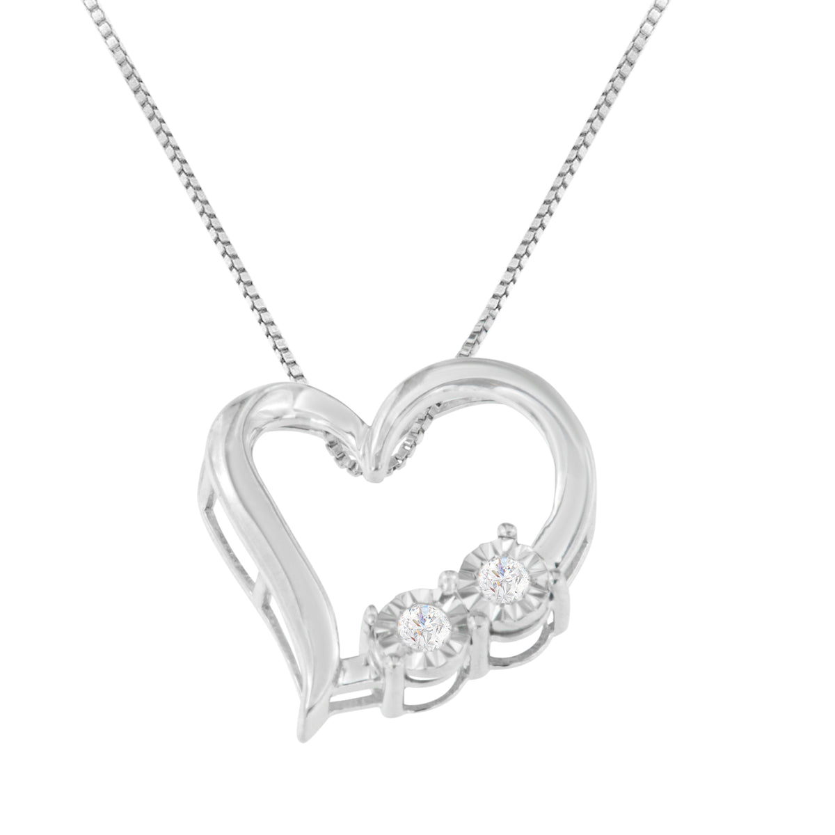 Diamond Heart Pendant Necklace - Sterling Silver 1/10 CTW