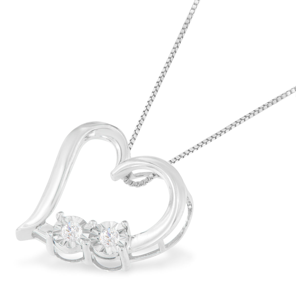 Diamond Heart Pendant Necklace - Sterling Silver 1/10 CTW