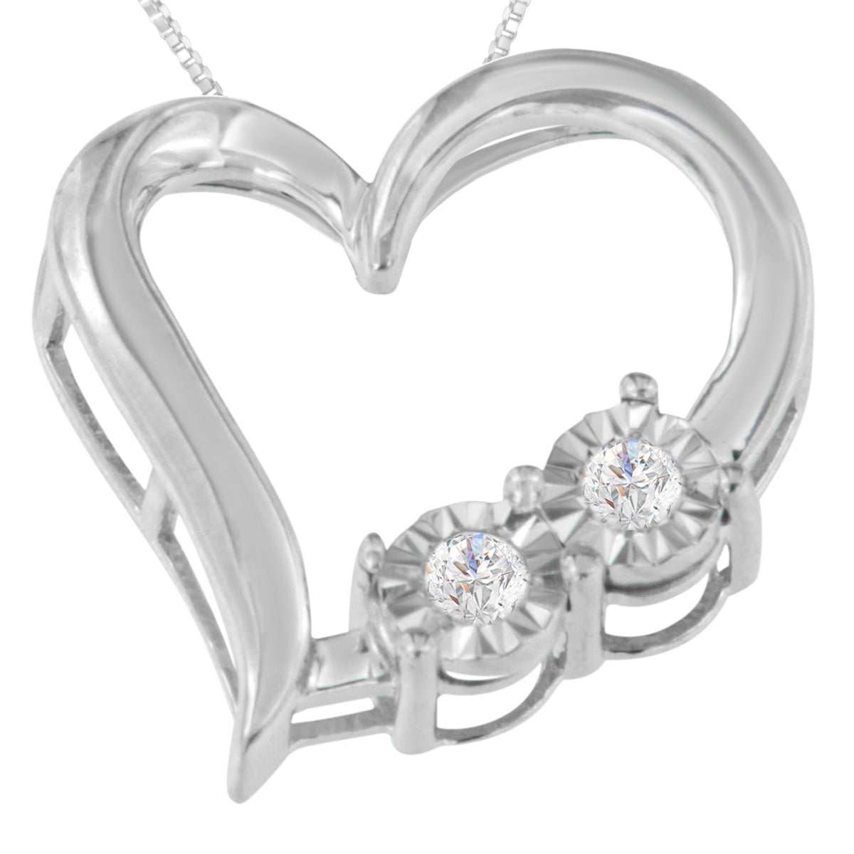 Diamond Heart Pendant Necklace - Sterling Silver 1/10 CTW
