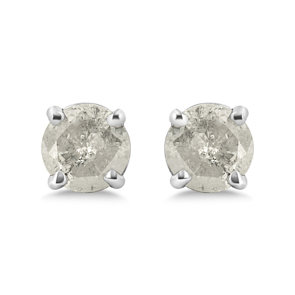 Salt and Pepper Diamond Classic Stud Earrings - Sterling Silver 3/4 CTW 4-Prong Round-cut Natural Diamonds