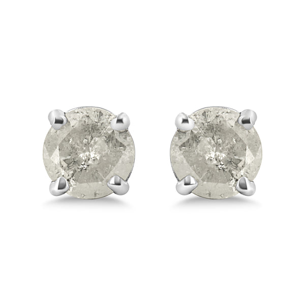Salt and Pepper Diamond Classic Stud Earrings - Sterling Silver 3/4 CTW 4-Prong Round-cut Natural Diamonds